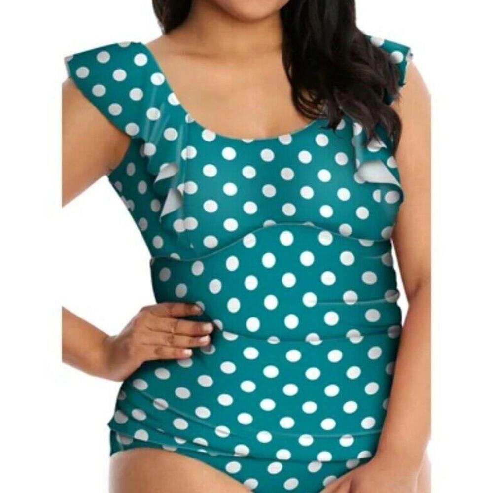 Lysa Swim Polka Dot Ruffled 2 Piece Swimsuit Size Women's‎ Plus 16W NWT